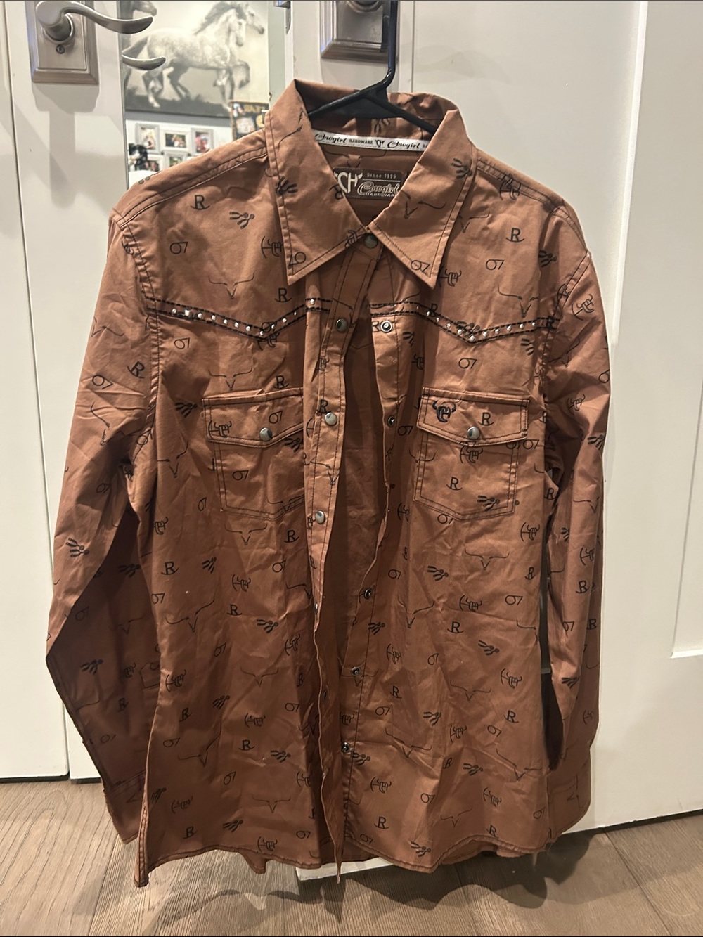 Women’s Brown Printed Button-Down Western Shirt